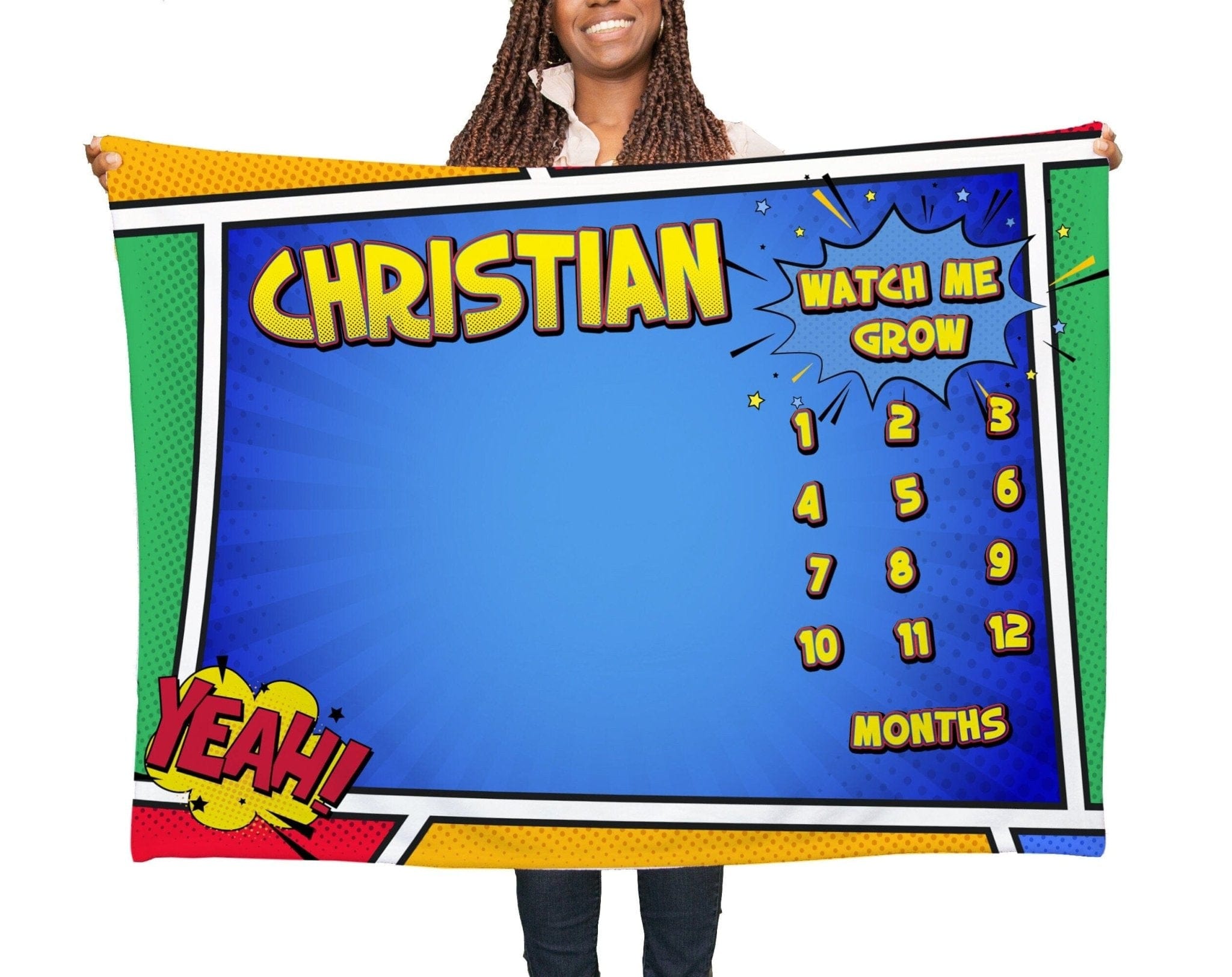 Monthly Milestone Baby Blanket | Personalized Baby Blanket | Custom Baby Blanket | Superhero Comics Baby Boy | Personalized Baby Gift - Stocking Factory