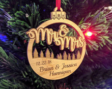 Mr and Mrs Christmas Ornament Engraved Personalized Rustic Holiday Wedding Gift Favor for Bride Groom Couples Just Married Ornaments Custom - Stocking Factory