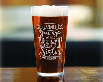 Sister Gift ONE Best Sister/Brother/Mom Dad in the World Personalized Pint Pub Glass Birthday Gift for Her In Law Gift for Christmas BFF Sister Mug