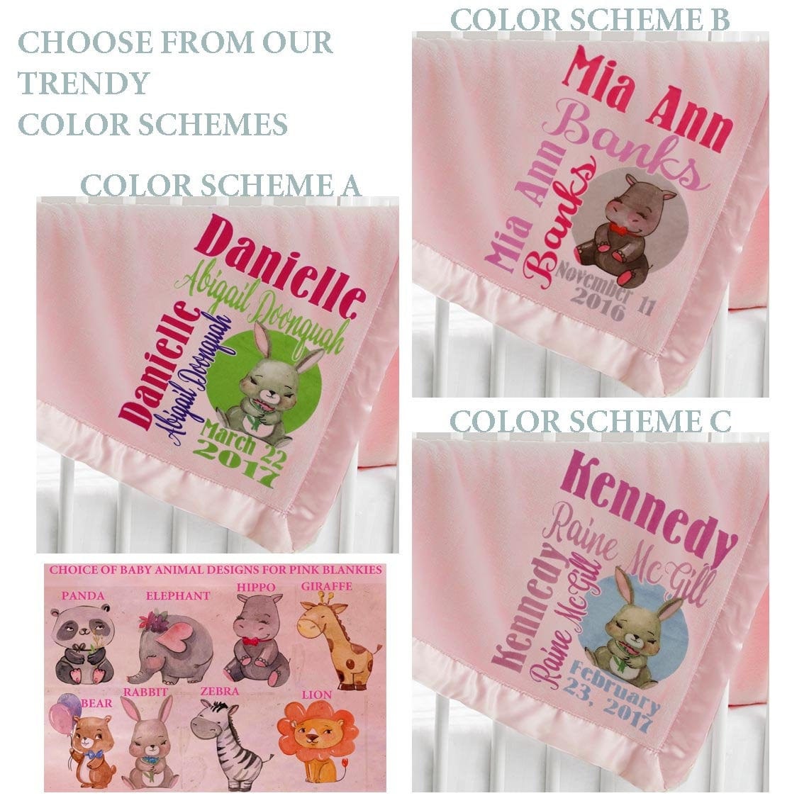 FOR KIDS & BABIES Personalized Baby Blanket Monogrammed Baby Blanket Pink Satin Trim for Girls Receiving Blanket Photo Prop Nursery Blanket Baby Shower Gift
