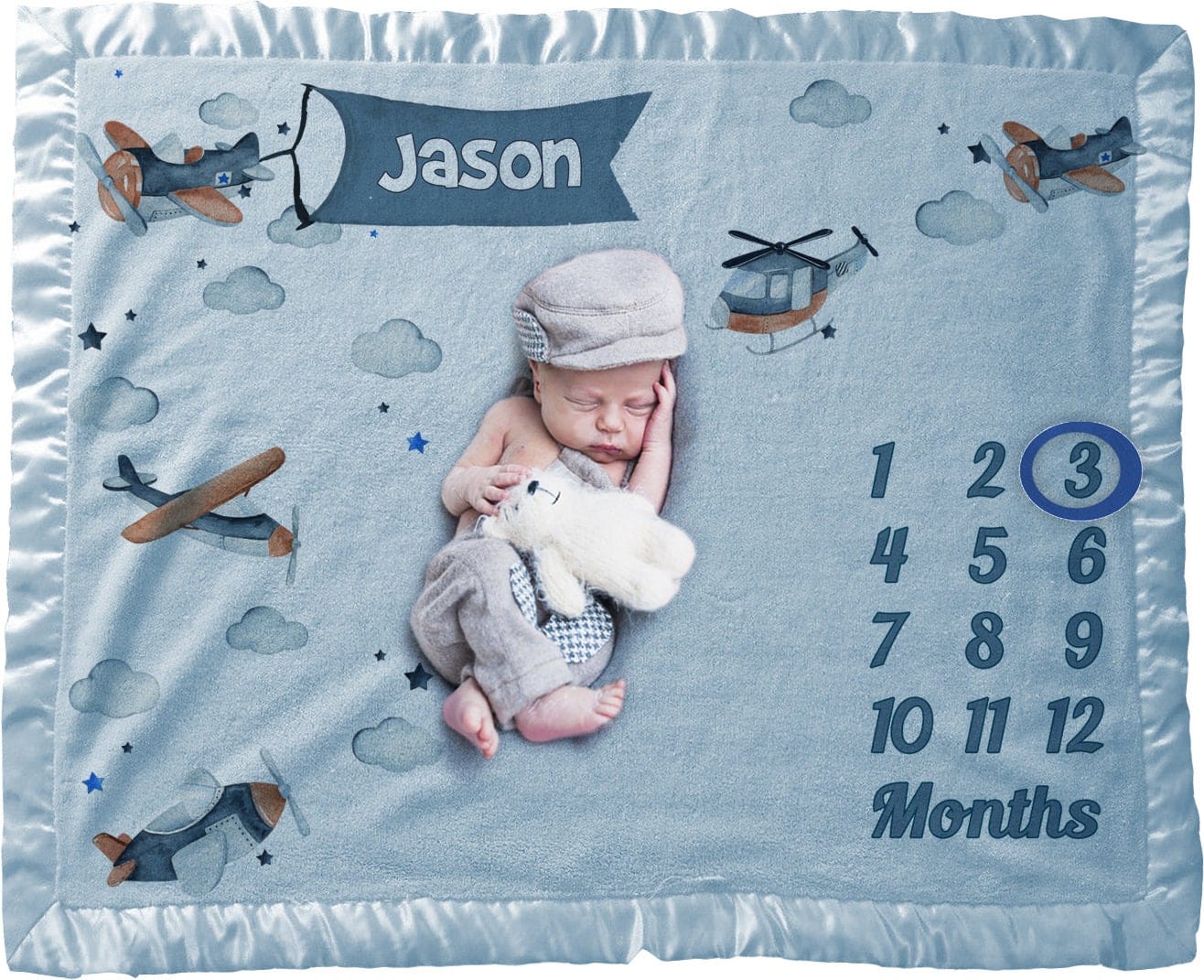 FOR KIDS & BABIES Personalized Baby Milestone Blanket Boy | Airplane | Personalized Monthly Milestone Blanket | Gift for Boys Baby Shower | Photo Prop