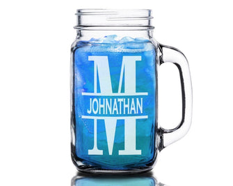 Personalized Drinkware Personalized Single Initial Monogram 16oz Hefty Persoanlized Mens Woman Mason Beer Mug for Dad Grandpa Mom Best Sister Gift 21st Birthday