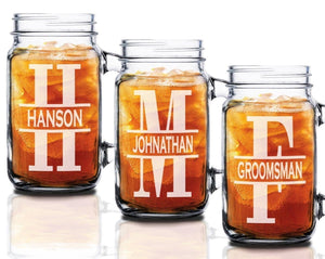 Personalized Drinkware Personalized Single Initial Monogram 16oz Hefty Persoanlized Mens Woman Mason Beer Mug for Dad Grandpa Mom Best Sister Gift 21st Birthday