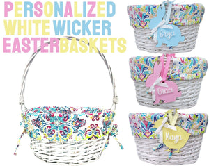 EASTER Personalized Easter Basket Easter Baskets Folding Handle White Wicker Easter Basket Blue Green Purple Pink For Boys Girls White Yellow