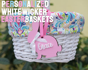 EASTER Personalized Easter Basket Easter Baskets Folding Handle White Wicker Easter Basket Blue Green Purple Pink For Boys Girls White Yellow