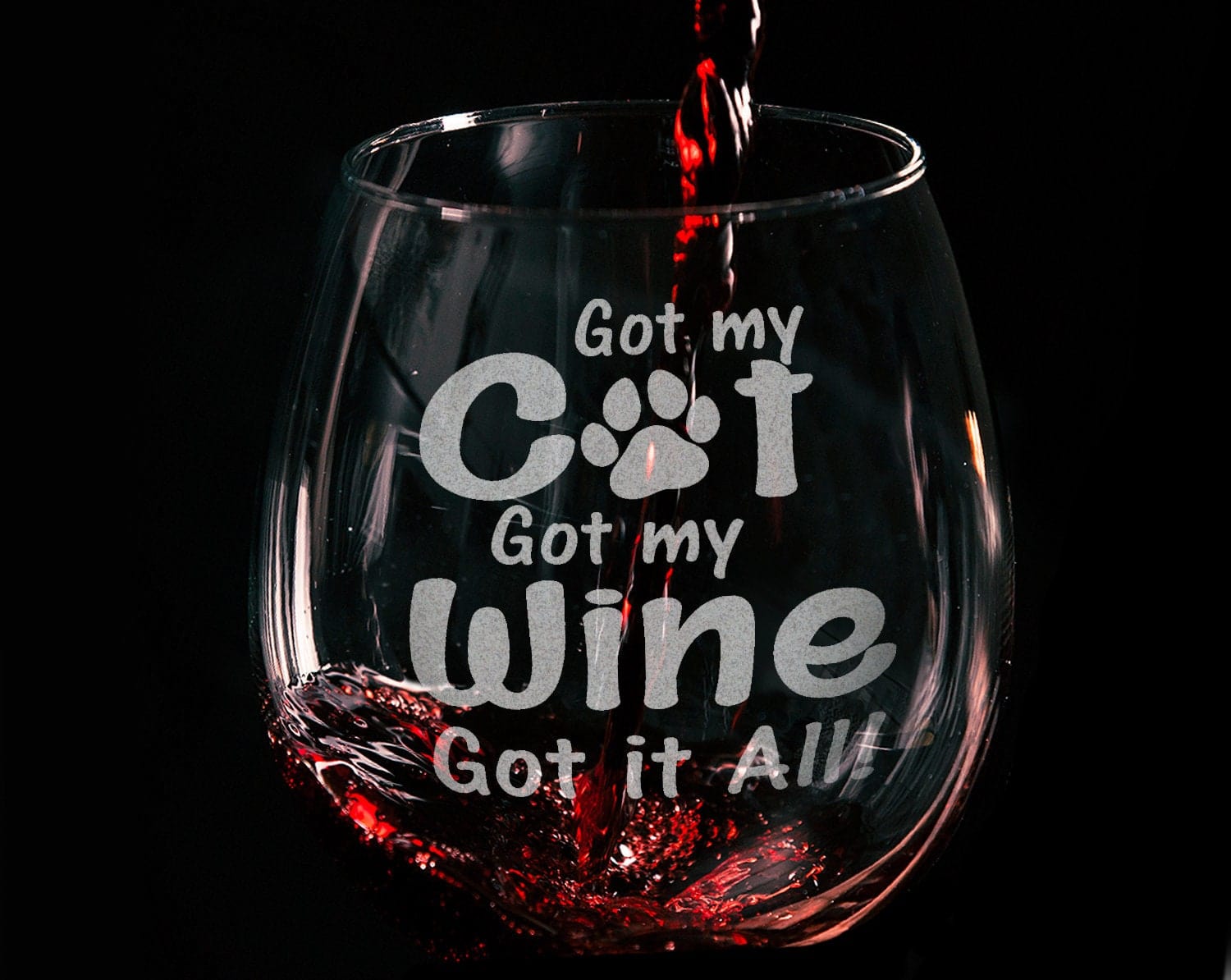 PET GIFTS Custom Cat Mom New Christmas Puppy Gift Funny Gato Lover Stemless Wine Glass Laser Etched Glassware Got my Wine Rescue Adoption