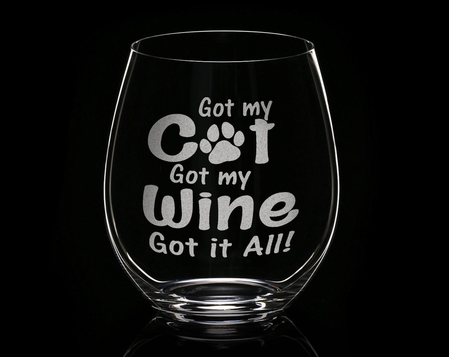PET GIFTS Custom Cat Mom New Christmas Puppy Gift Funny Gato Lover Stemless Wine Glass Laser Etched Glassware Got my Wine Rescue Adoption