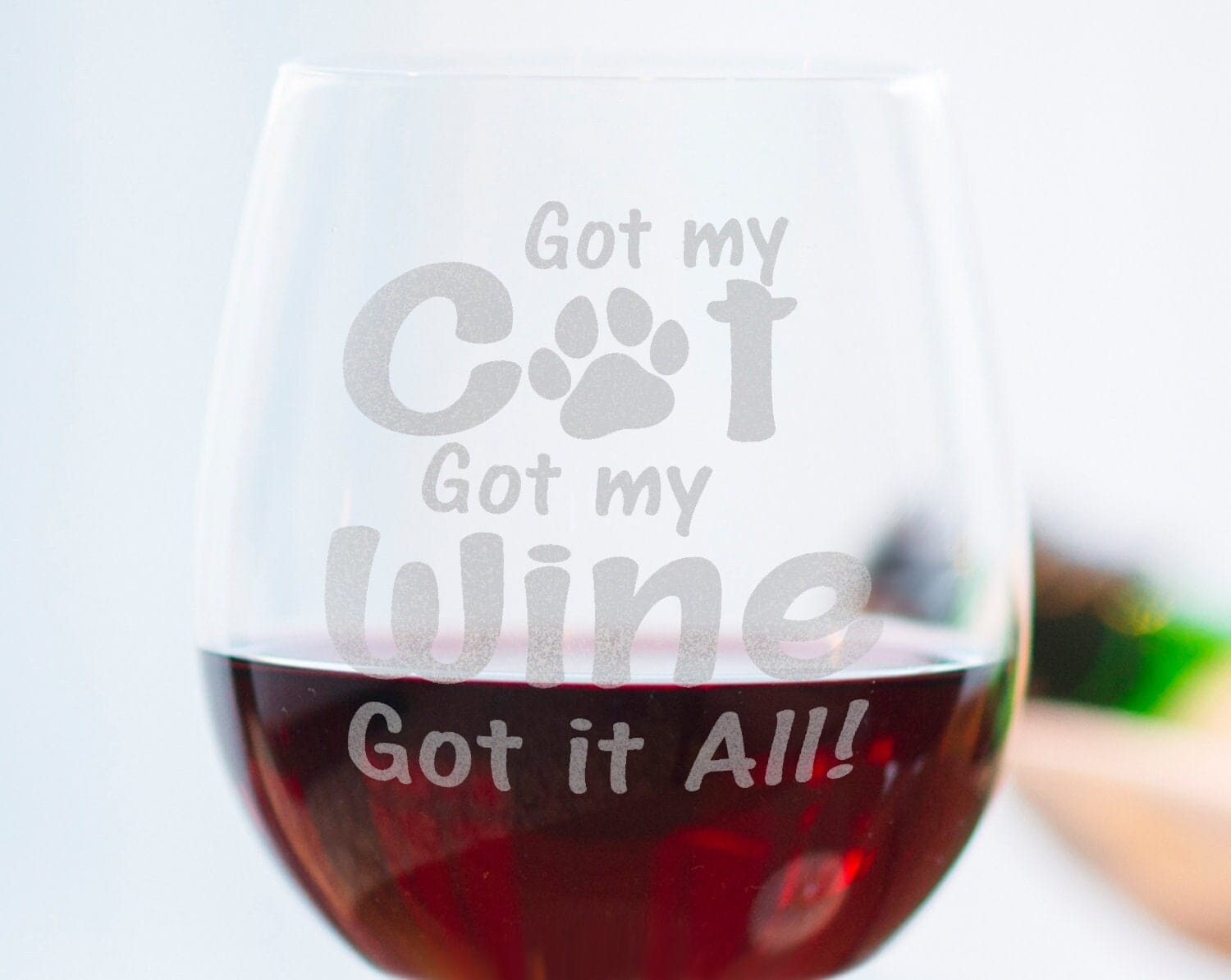 PET GIFTS Custom Cat Mom New Christmas Puppy Gift Funny Gato Lover Stemless Wine Glass Laser Etched Glassware Got my Wine Rescue Adoption