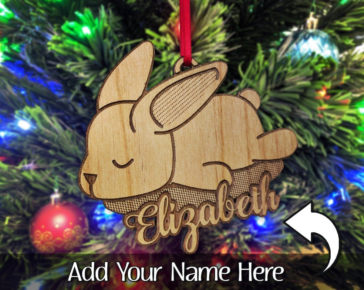 PET GIFTS Custom Cute Bunny Wood Ornament Engraved Rabbit Childs Birthday Gift Personalized First Pet Baby Bunnies Decoration Animal Lover Farm Decor