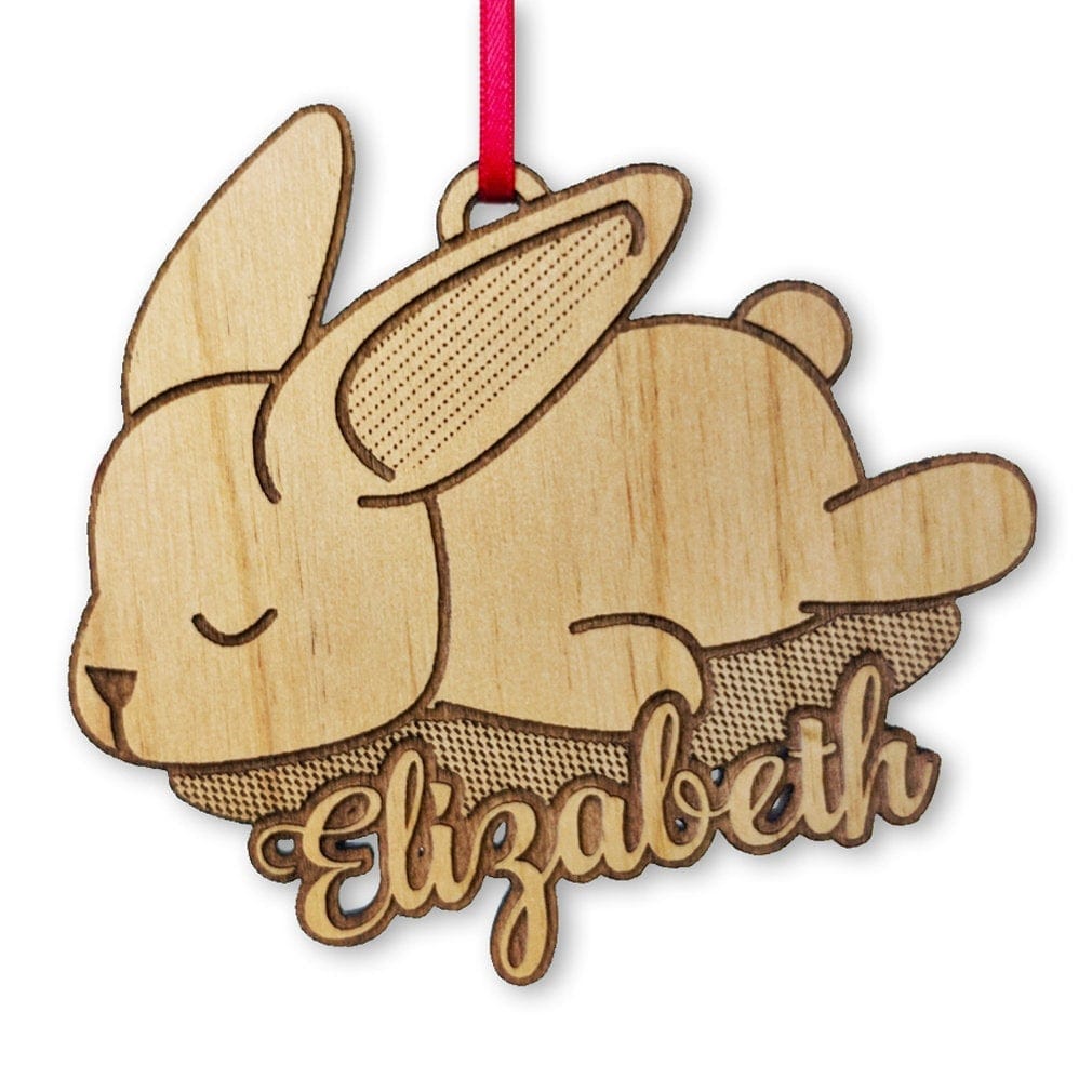 PET GIFTS Custom Cute Bunny Wood Ornament Engraved Rabbit Childs Birthday Gift Personalized First Pet Baby Bunnies Decoration Animal Lover Farm Decor