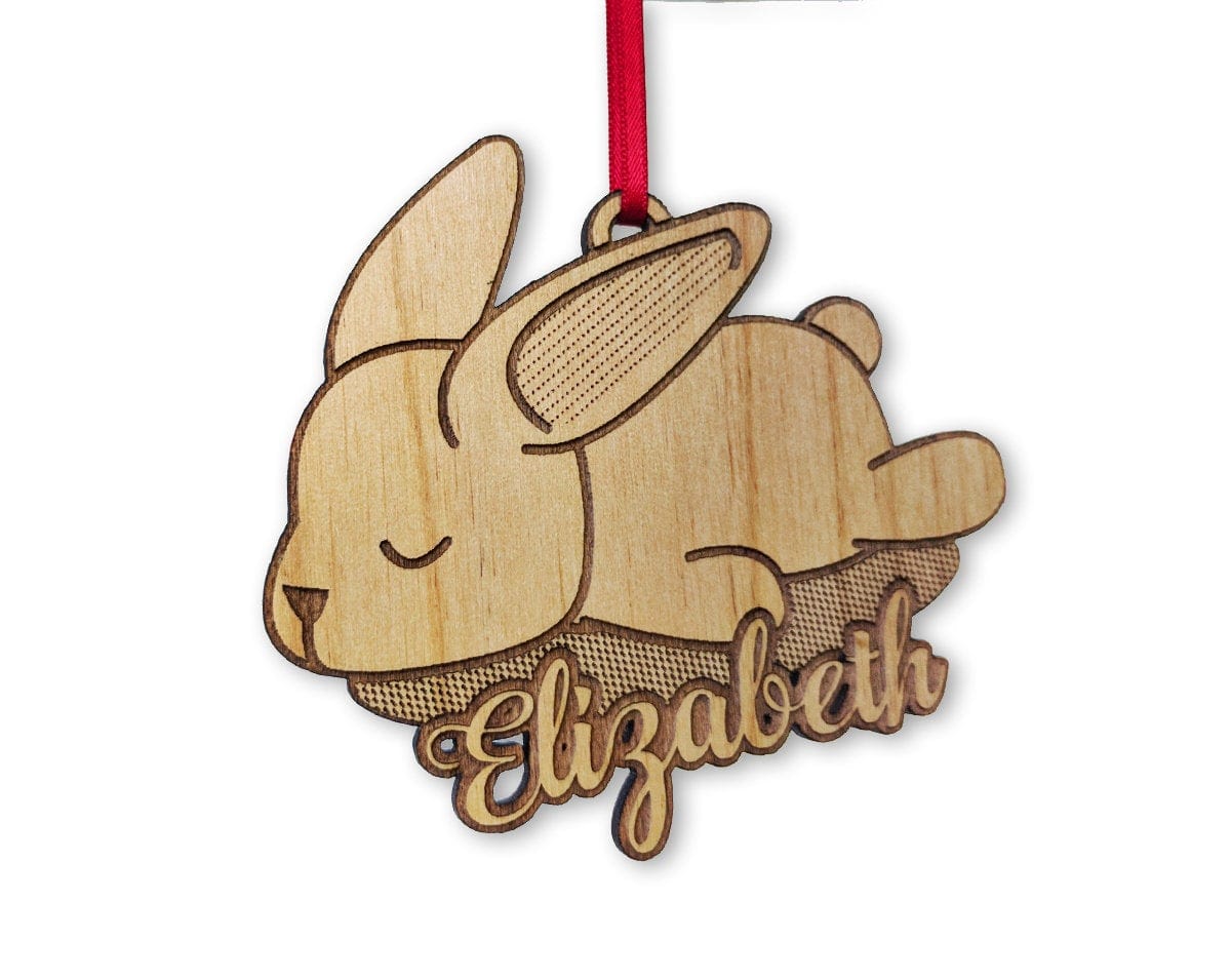 PET GIFTS Custom Cute Bunny Wood Ornament Engraved Rabbit Childs Birthday Gift Personalized First Pet Baby Bunnies Decoration Animal Lover Farm Decor