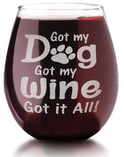 PET GIFTS Custom Dog Mom New Christmas Puppy Gift Funny Dog Lover Stemless Wine Glass Laser Etched Glassware Got my Dog Got my Wine Rescue Adoption