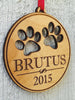 PET GIFTS Custom Engraved Personalized Pet Ornament With Paw Prints Pets Name and Date Laser Engraved Wood Ornament Present for Dog Cat Christmas Gift