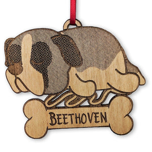 PET GIFTS Custom St. Bernard Puppy Christmas Ornament First Pet Holiday Present for Kids Dog Wood Anniversary Dog Mom Dad 1st Birthday Dog Lover Gifts