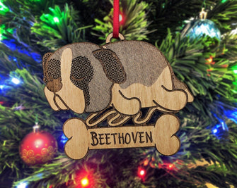 PET GIFTS Custom St. Bernard Puppy Christmas Ornament First Pet Holiday Present for Kids Dog Wood Anniversary Dog Mom Dad 1st Birthday Dog Lover Gifts