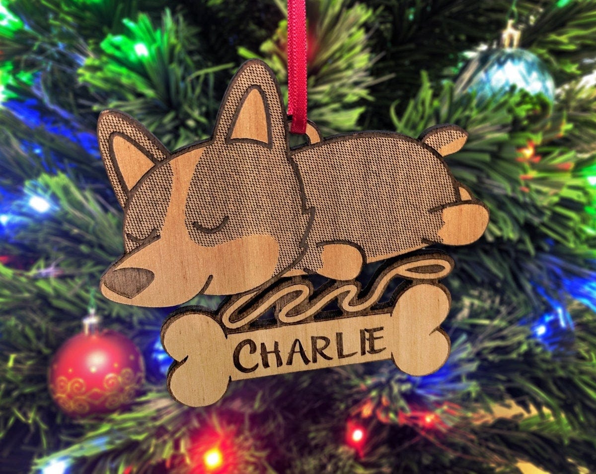 PET GIFTS Cute Sleeping Corgi Pet Dog Ornament for Kids Christmas Gift New Family Member Animal Adoption Present from Grandparents Stocking Stuffer