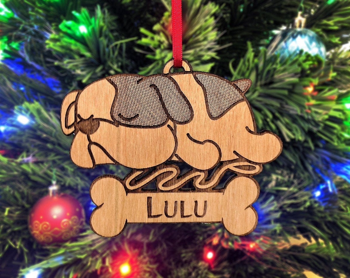 PET GIFTS English Bulldog Custom Pet Owner Ornament Best Friend Family Member Personalized New Dog Dad Gift Idea Name in Bone Christmas Decoration
