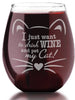 PET GIFTS Engraved Cat Lover I Just Want to Drink Wine and Pet My Cat! Gift for New Cat Mom Crazy Cat Lady Mug Kitten Funny Cute Kitty Wine Glass