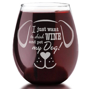 PET GIFTS Engraved Dog Lover I Just Want to Drink Wine and Pet My Dog! Gift for New Dog Mom Dog Lovers Mug First Puppy Funny Doggie Her Birthday Gift