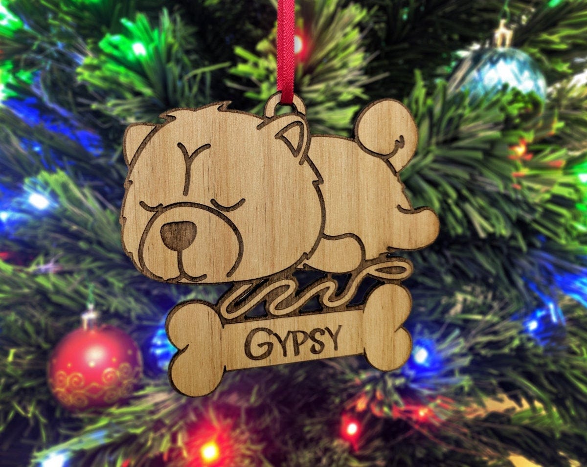 PET GIFTS Fluffy Cute Chow Chow Pet Ornament Christmas Tree Trinket for Family and Kids from Grandparents Adopted Rescued Dog Gift for Sister Brother