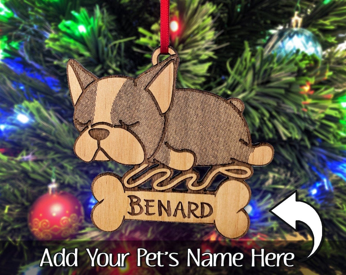 PET GIFTS French Bulldog Christmas Gift Bulldog Ornament Engraved Present Idea for Sister Brother Rustic Wood Rescue Dog Tree Decoration for Holidays