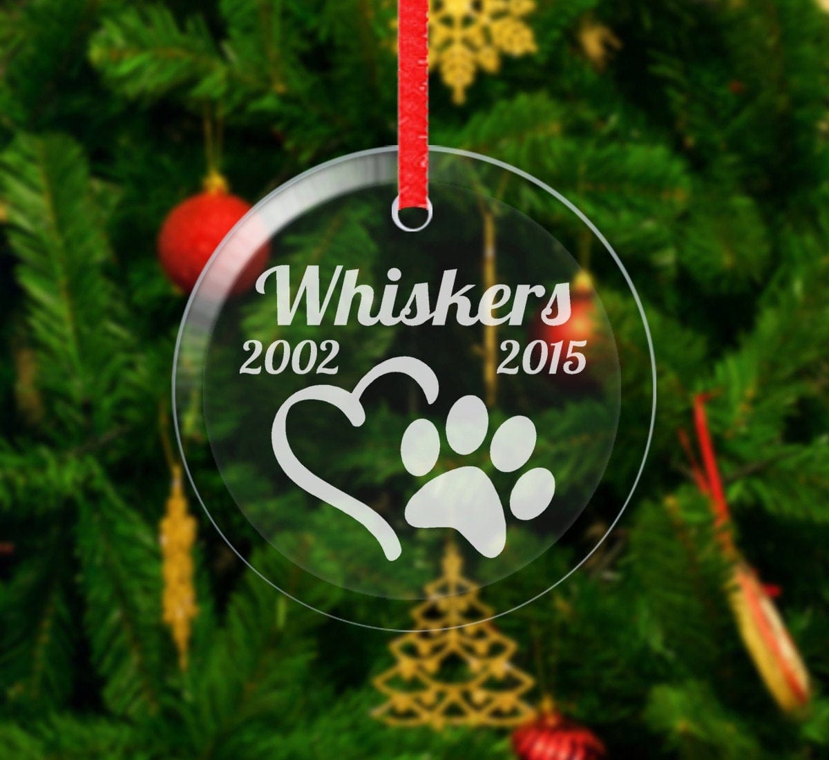 PET GIFTS Heart Paw Design Pet Memorial | Glass Ornament