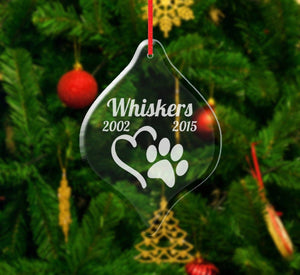 PET GIFTS Heart Paw Design Pet Memorial | Glass Ornament