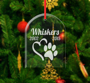 PET GIFTS Heart Paw Design Pet Memorial | Glass Ornament