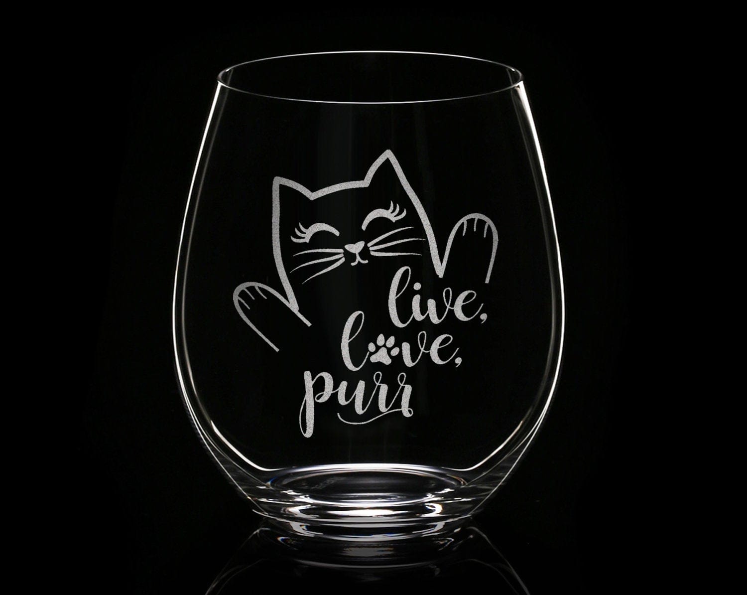 PET GIFTS Live Love Purr Cat Wine Glass Cat Lady Gifts for Cat Lover Rescue Animal Owner Pet Mom Dad Stemless Engraved Birthday for Sister Wife Gift