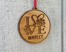 PET GIFTS Personalized Pet Ornament Gift With Love Paw Print Pets Name and Date Ornament Dog Cat Christmas Gift Custom Engraved Wood Tree Ornament