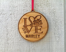 PET GIFTS Personalized Pet Ornament Gift With Love Paw Print Pets Name and Date Ornament Dog Cat Christmas Gift Custom Engraved Wood Tree Ornament