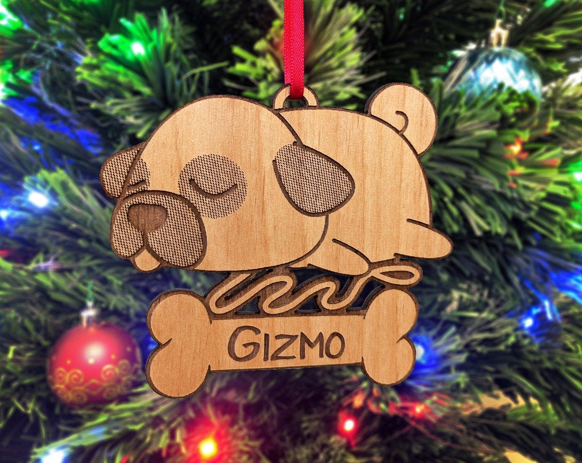 PET GIFTS Pug Wood Engraved Christmas Custom Ornament Best Friend Dog Mommy Personalized Adoption Gift New Puppy Pet Gift for Kids Sister Pug Lover