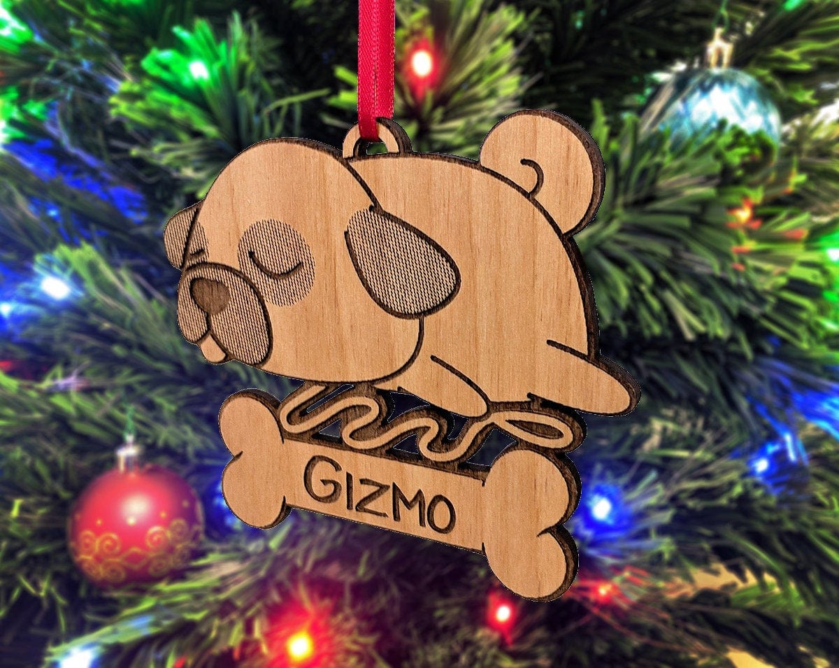 PET GIFTS Pug Wood Engraved Christmas Custom Ornament Best Friend Dog Mommy Personalized Adoption Gift New Puppy Pet Gift for Kids Sister Pug Lover