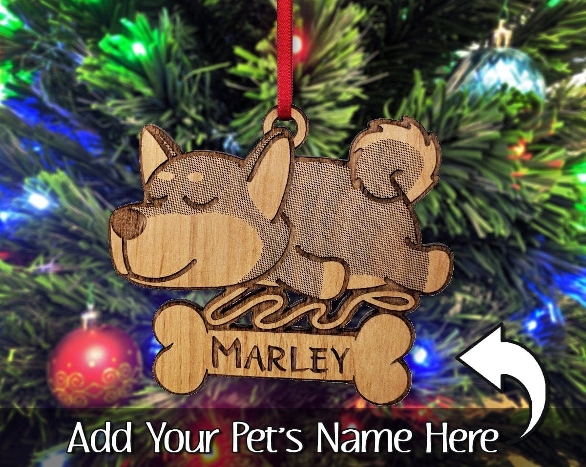 PET GIFTS Shiba Inu Laser Engraved Wood Ornament with Name in Bone Best Dog Ever Birthday Present Gift Personalized Shiba Christmas Decor Idea for Mom