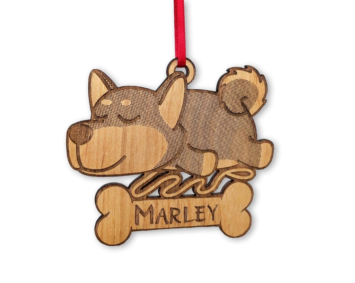 PET GIFTS Shiba Inu Laser Engraved Wood Ornament with Name in Bone Best Dog Ever Birthday Present Gift Personalized Shiba Christmas Decor Idea for Mom