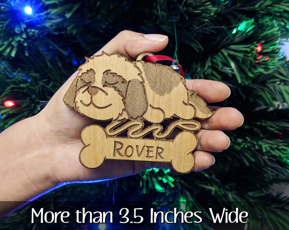 PET GIFTS Shih tzu Havanese Personalized Engraved Cute Sleeping Dog Wood Ornament for Dog Mom Pet Dad Kids First Puppy Holiday Decoration Gift for her