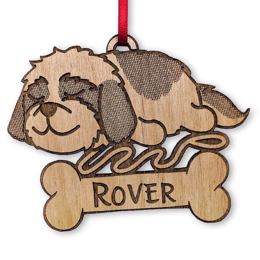 PET GIFTS Shih tzu Havanese Personalized Engraved Cute Sleeping Dog Wood Ornament for Dog Mom Pet Dad Kids First Puppy Holiday Decoration Gift for her