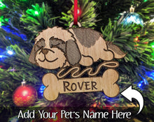 PET GIFTS Shih tzu Havanese Personalized Engraved Cute Sleeping Dog Wood Ornament for Dog Mom Pet Dad Kids First Puppy Holiday Decoration Gift for her