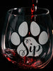 PET GIFTS Sip Engraved Stemless Wine Glass Dog Cat Paw Print Pet Owner Cute Cup First Puppy Rescue Cat Lady Animal Lovers Birthday Present Dog Mama