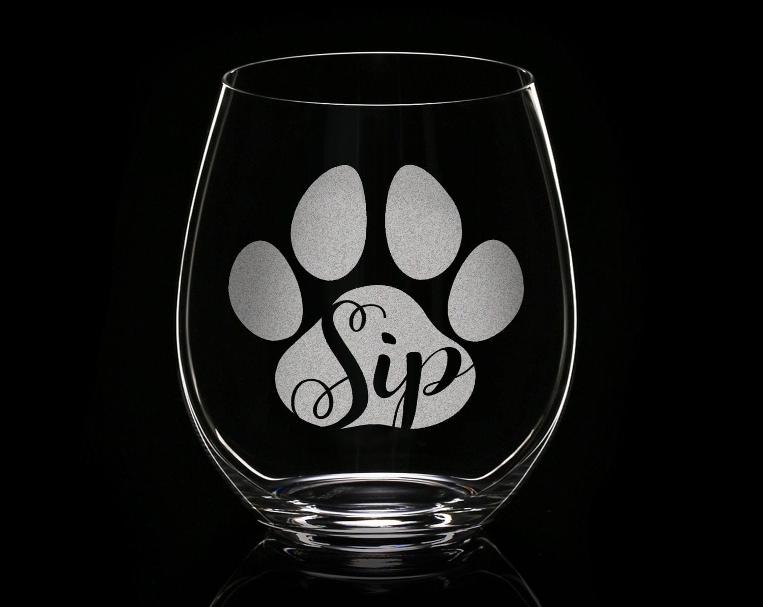 PET GIFTS Sip Engraved Stemless Wine Glass Dog Cat Paw Print Pet Owner Cute Cup First Puppy Rescue Cat Lady Animal Lovers Birthday Present Dog Mama