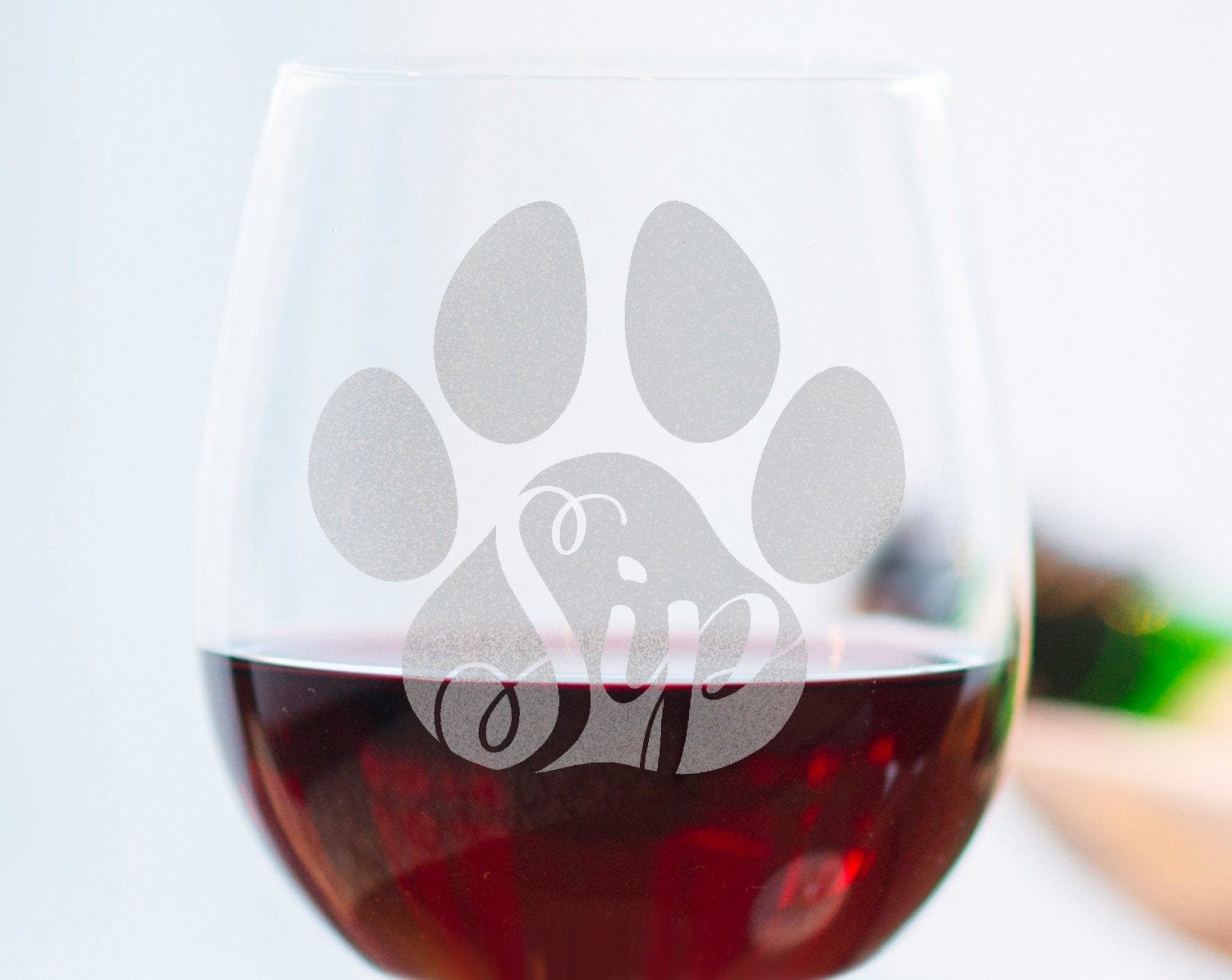 PET GIFTS Sip Engraved Stemless Wine Glass Dog Cat Paw Print Pet Owner Cute Cup First Puppy Rescue Cat Lady Animal Lovers Birthday Present Dog Mama