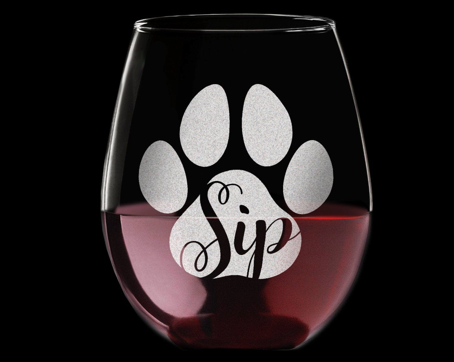 PET GIFTS Sip Engraved Stemless Wine Glass Dog Cat Paw Print Pet Owner Cute Cup First Puppy Rescue Cat Lady Animal Lovers Birthday Present Dog Mama