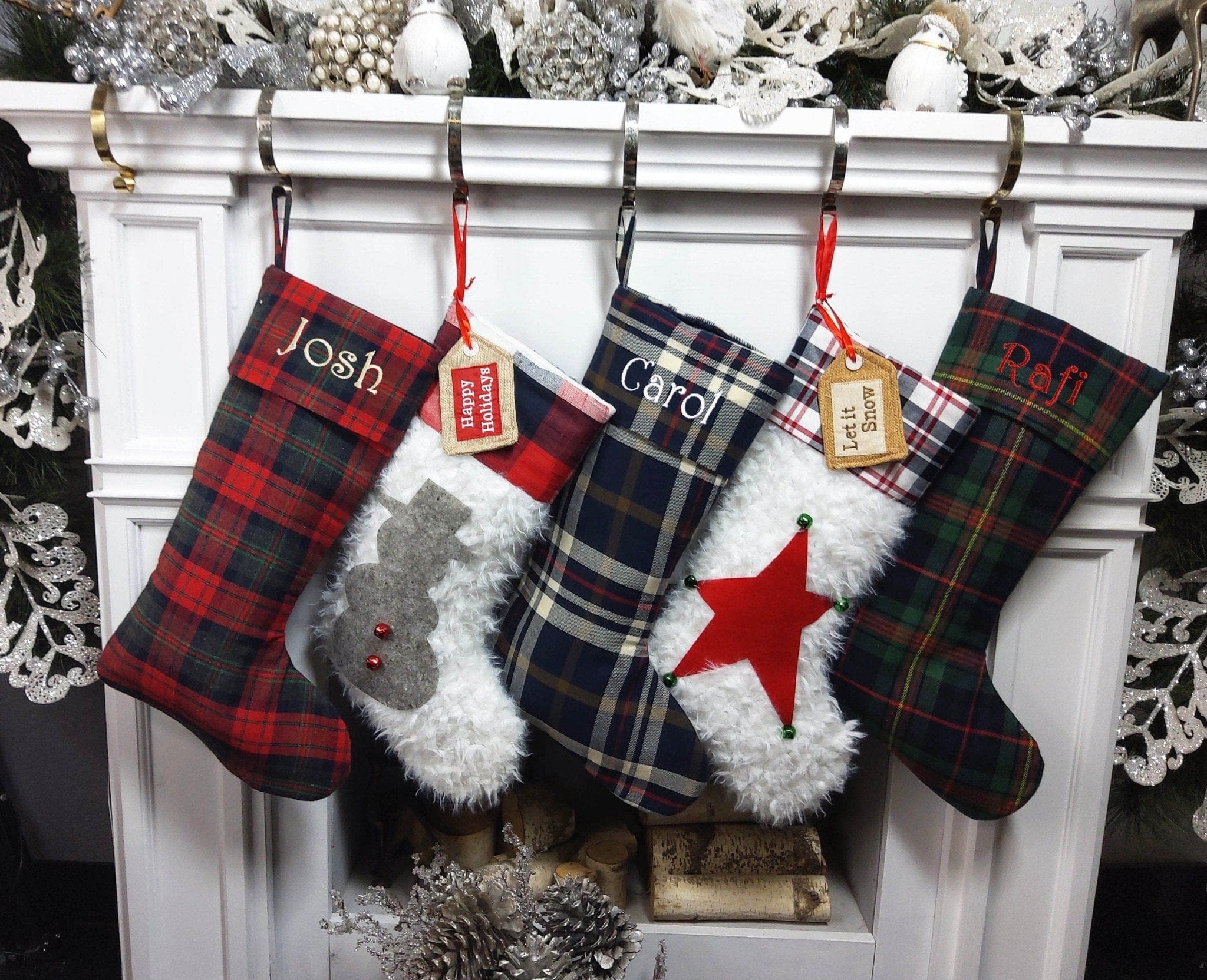 CHRISTMAS STOCKINGS Scottish Plaid Personalized Christmas Stockings with Wooden Name Tags or Embroidered Limited Edition 2022