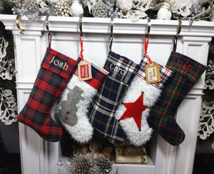 CHRISTMAS STOCKINGS Scottish Plaid Personalized Christmas Stockings with Wooden Name Tags or Embroidered Limited Edition 2022