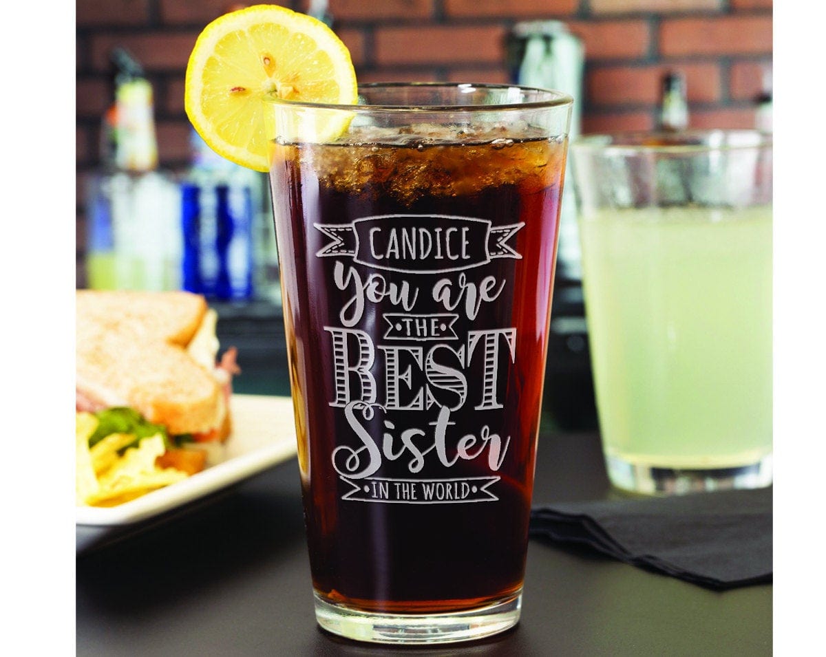 Sister Gift ONE Best Sister/Brother/Mom Dad in the World Personalized Pint Pub Glass Birthday Gift for Her In Law Gift for Christmas BFF Sister Mug