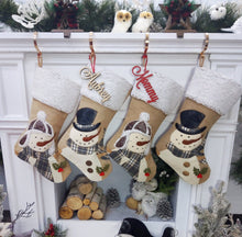 CHRISTMAS STOCKINGS Snowman Burlap and Cozy Knit Stockings Personalized Embroidered or with Cutout Wood Name Tag Christmas Stockings Family Xmas 2022