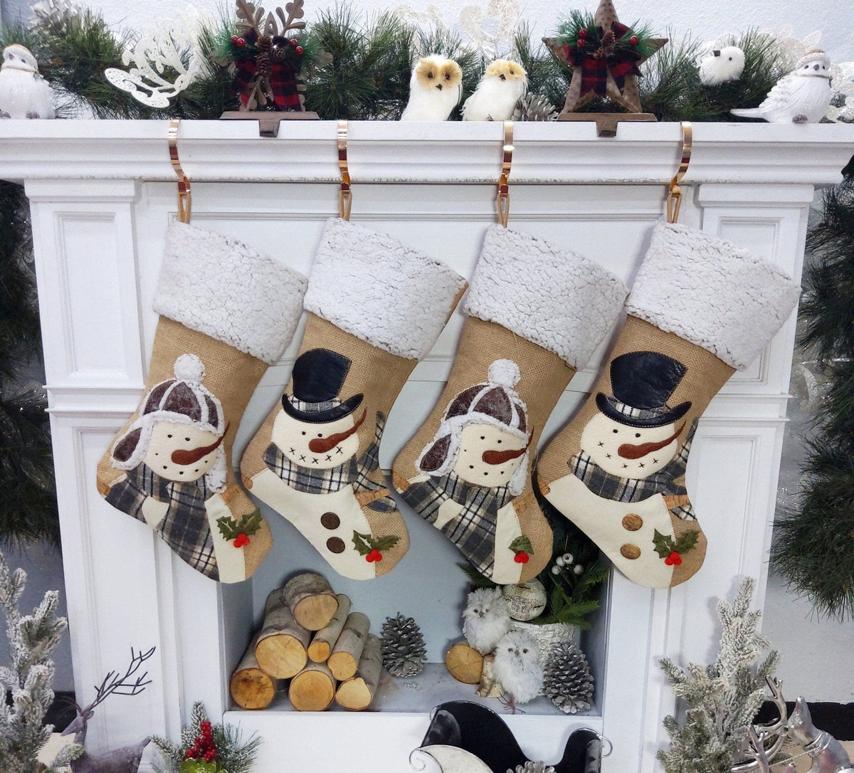 CHRISTMAS STOCKINGS Snowman Burlap and Cozy Knit Stockings Personalized Embroidered or with Cutout Wood Name Tag Christmas Stockings Family Xmas 2022