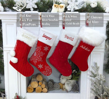 CHRISTMAS STOCKINGS Traditional Red with Faux Fur Christmas Stockings Personalized Embroidered or Christmas Name Tags Matching Set Family Kids Adults Men Women