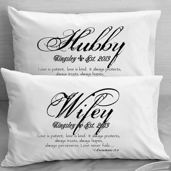 WEDDINGS 1 Corinthians 13 Love Bible Verse  Pillow Cases Mr Mrs Wife Husband Wedding, Anniversary gift idea for couple Love is Patient Love is Kind