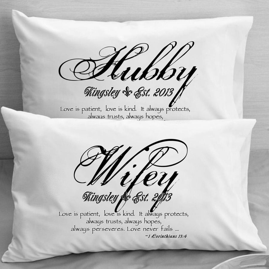 1 Corinthians 13 Love Bible VersePillow Cases Mr Mrs Wife Husband Wedding Anniversary gift idea for couple Love is Patient Love is Kind